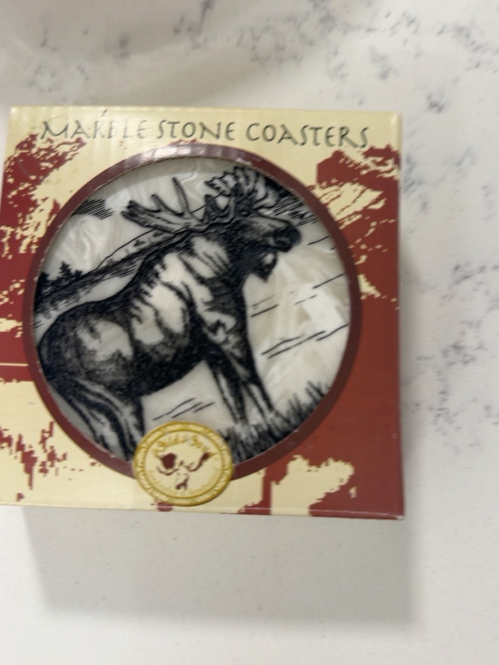 Moose Faux Marble Coaster Set of 4 WildWood Hand Painted